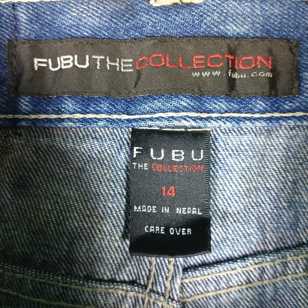 FUBU The Collection Baggy Jeans Women Size‎ 14 Blue Carpenter 28x27 Streetwear - Picture 3 of 13